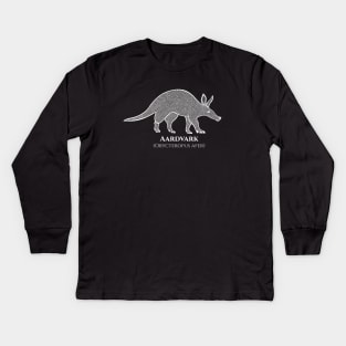 Aardvark with Common and Latin Names - black and white animal design Kids Long Sleeve T-Shirt